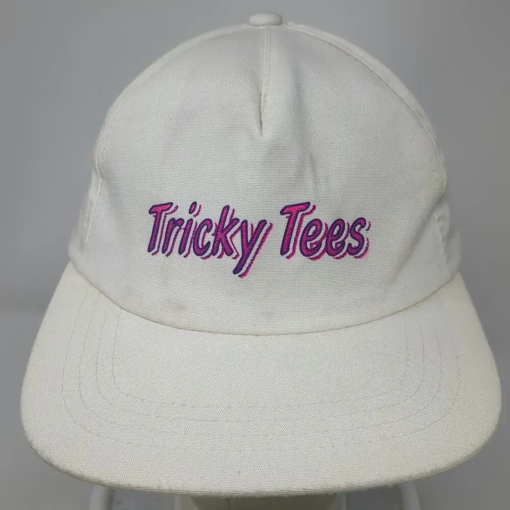 Yupoong 5 Panel White Hat One Size Tricky Tees Snapback Pink Purple Cotton
